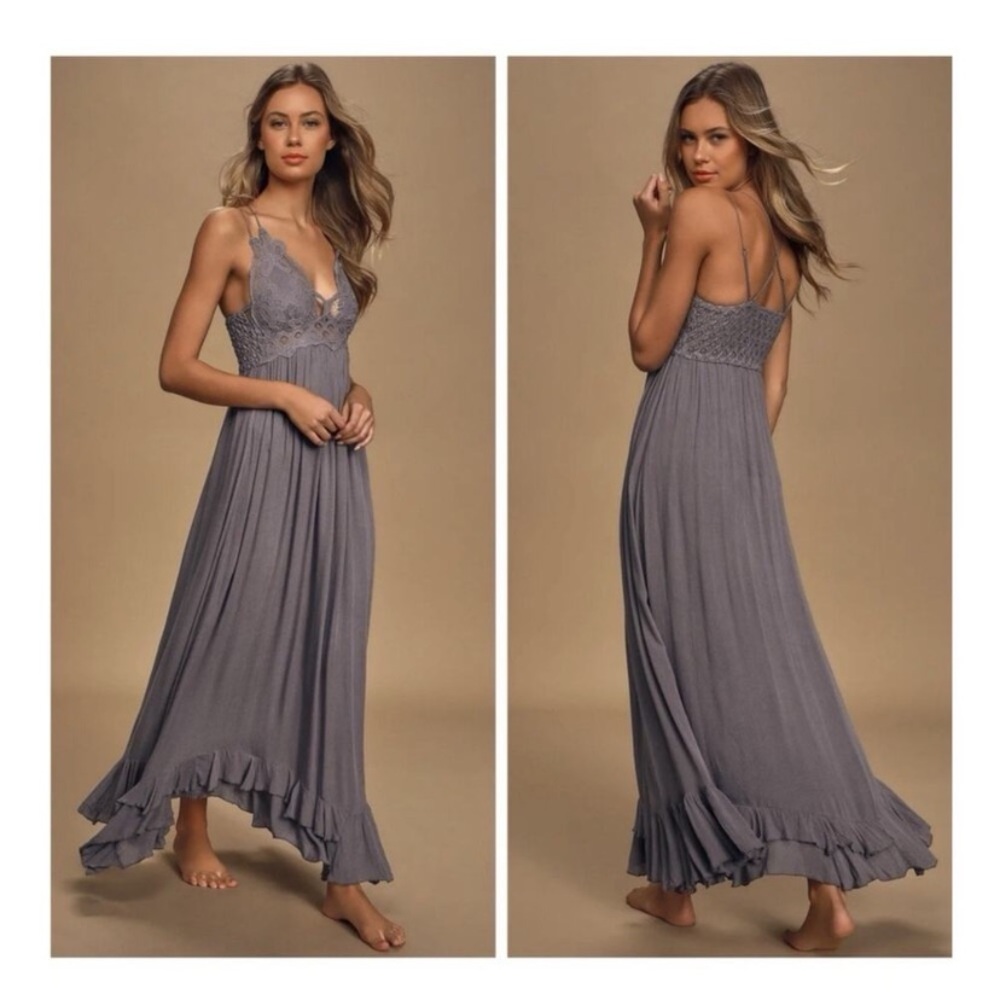 Free People Intimately Adella Bohemian Slate Crochet Maxi Dress